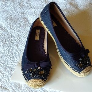 Embellished denim canvas flats. Size 8